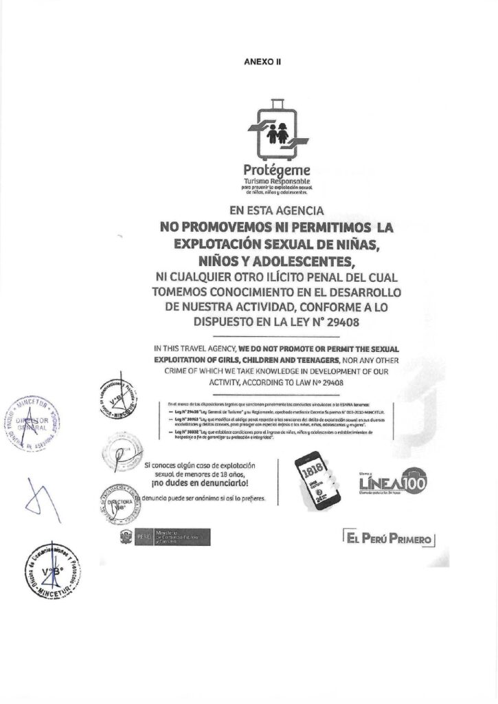 Afiche oficial de MINCETUR: prevención de la explotación sexual de niñas, niños y adolescentes en el turismo
